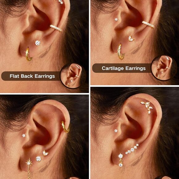 16 Gauge Cartilage Earrings for Women Flat Back-Hypoallergenic Surgical Stainles - Picture 3 of 9